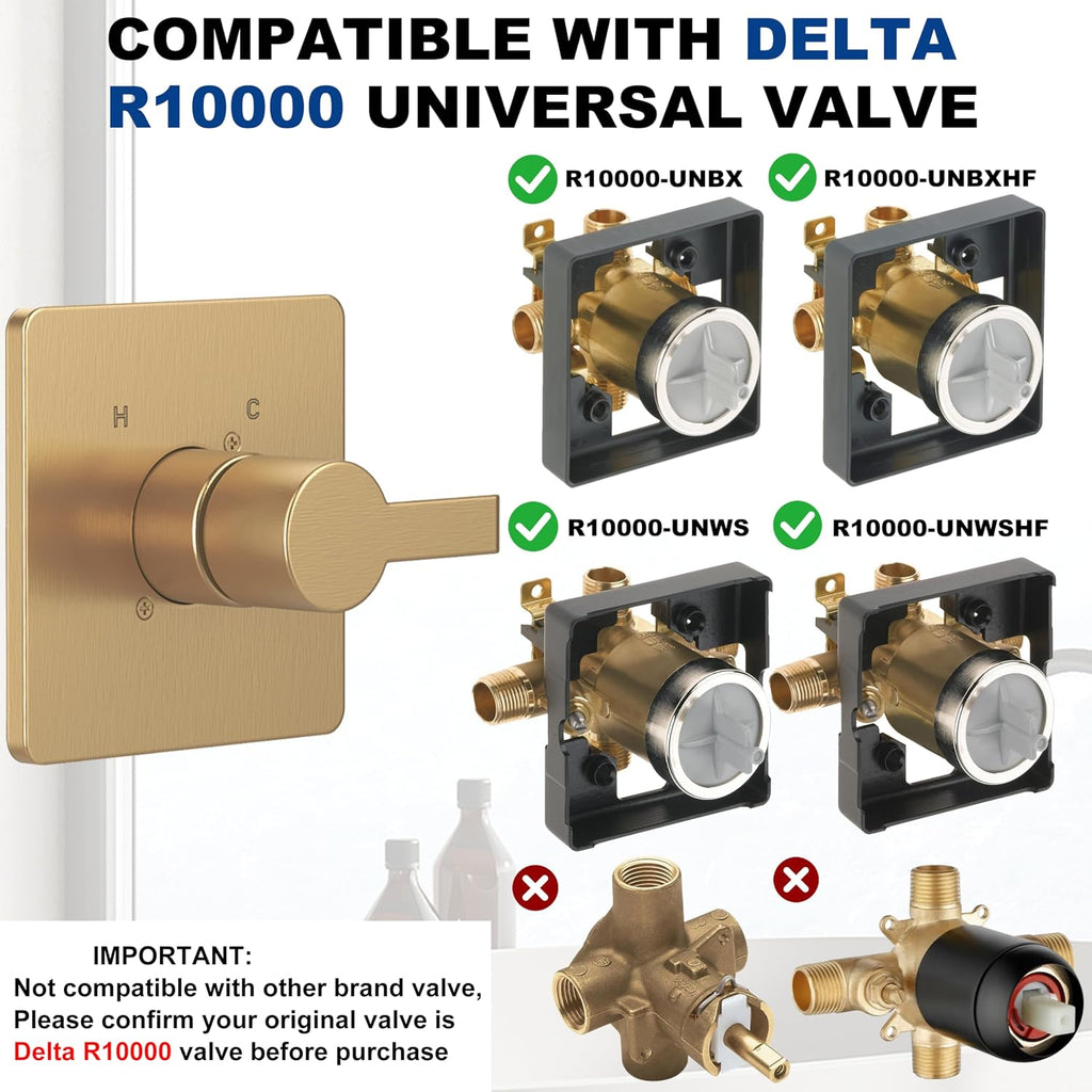 Replacement for Delta 13/14 Series Shower Trim Kit, Compatible with Delta R10000 Tub Shower Faucet Set, Brushed Gold Shower Head and Handle Set,Champagne Bronze (Cartridge and Valve Not Included)