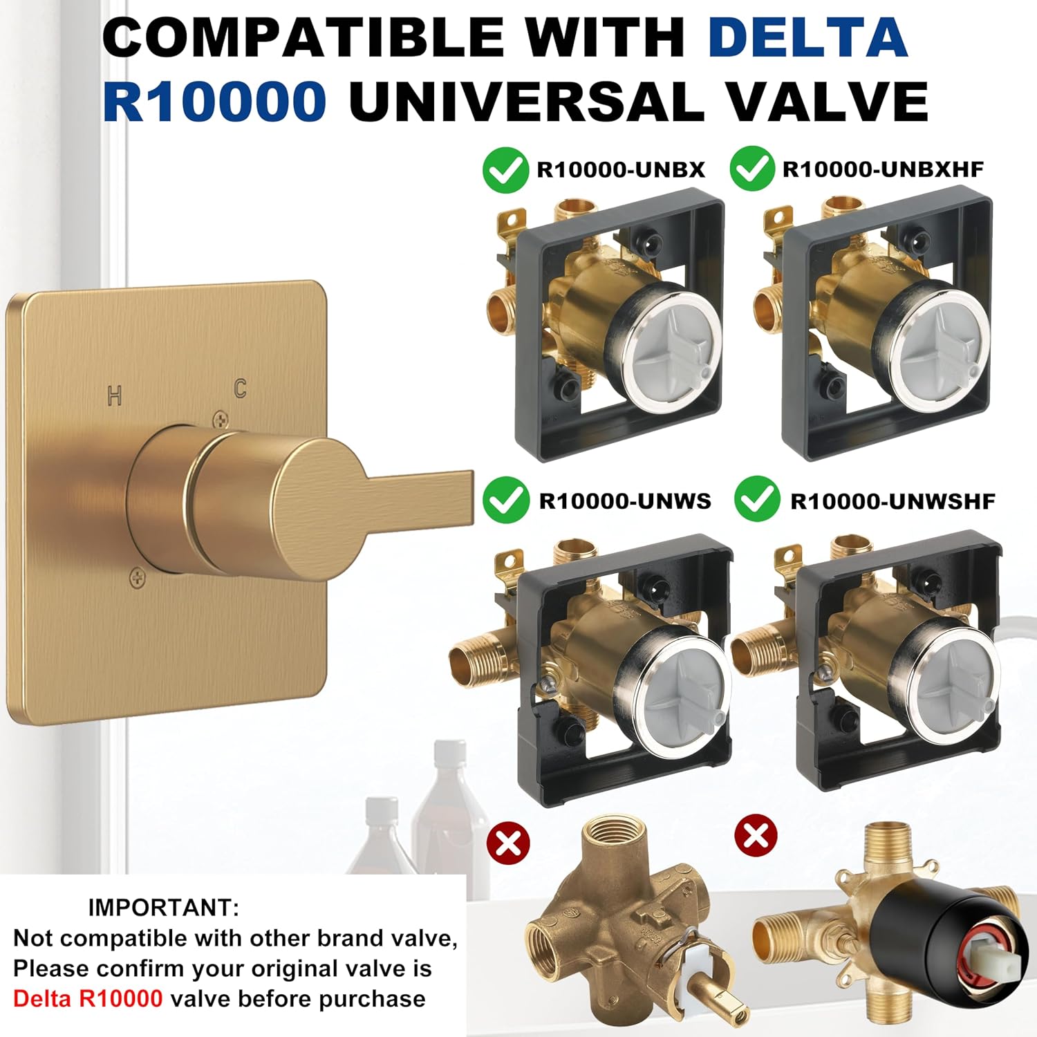 Replacement for Delta 13/14 Series Shower Trim Kit, Compatible with Delta R10000 Tub Shower Faucet Set, Brushed Gold Shower Head and Handle Set,Champagne Bronze (Cartridge and Valve Not Included)