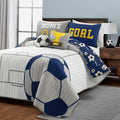 Lush Decor Soccer Game Reversible Quilt Quen Size 4 Piece Set Full/Queen White & Navy - Toddler Bedding Set Full Quilt - Sports Decor - Soccer Bedding