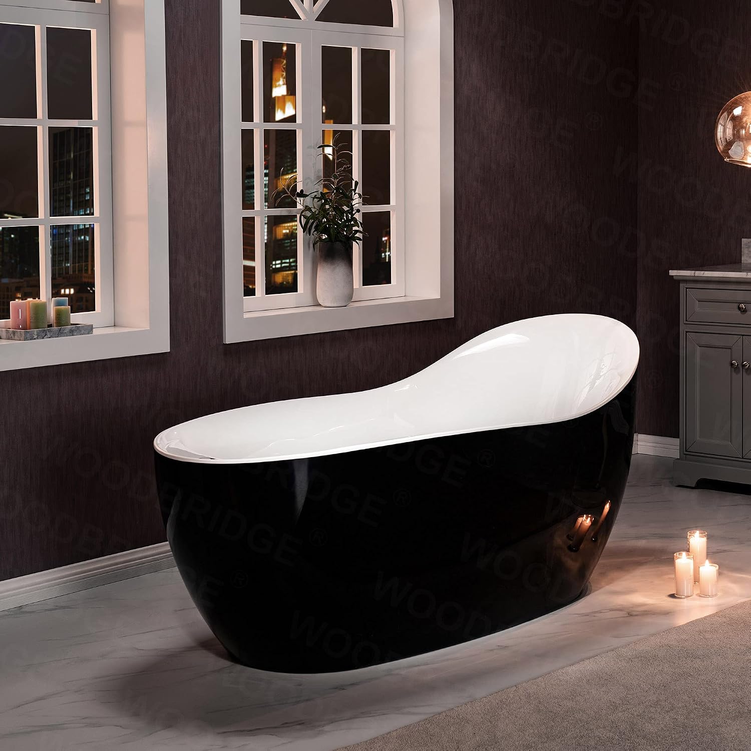 WOODBRIDGE 67' Air Bubble Freestanding Bathtub with Chrome Overflow and Drain,Black Air Bubble Tub