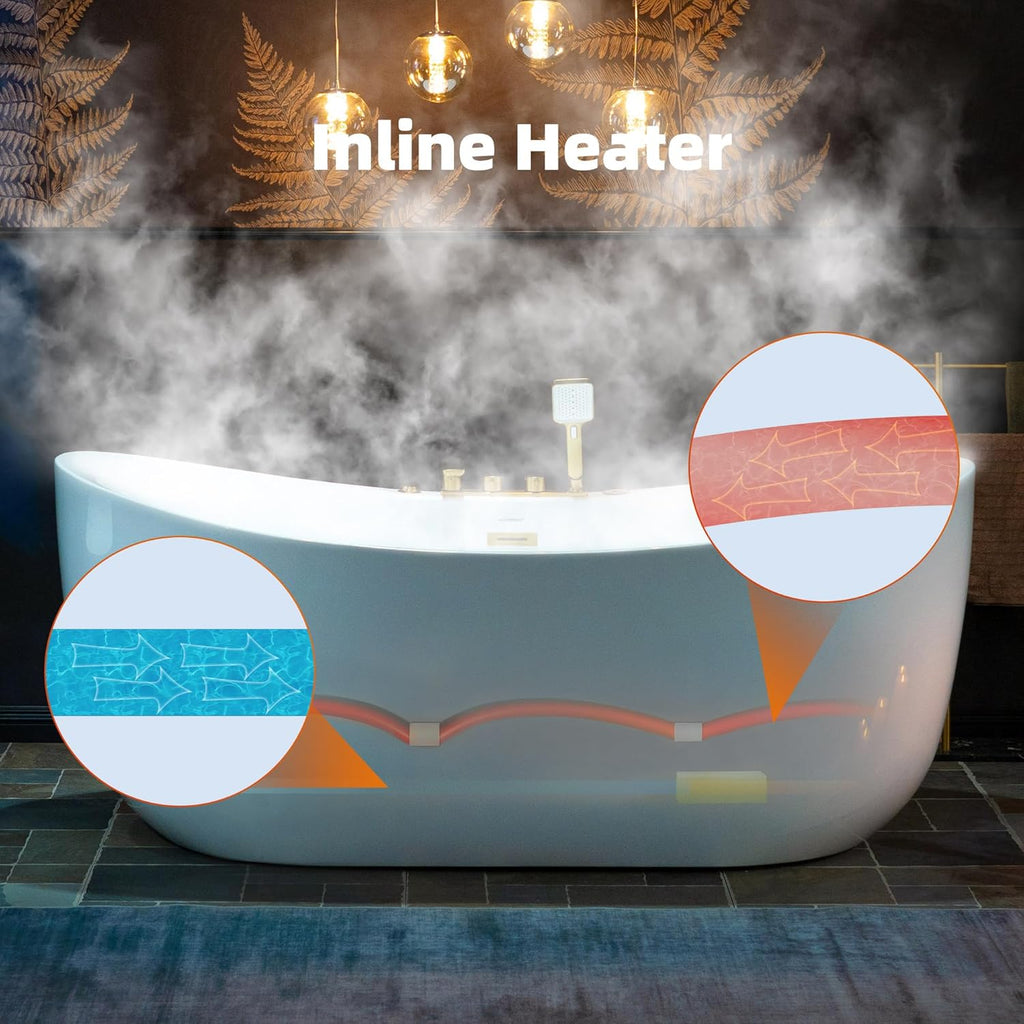 WOODBRIDGE 72' x 35-3/8' Whirlpool and Air Bath Heated Soaking Combination Tub with Adjustable Speed Air Blower and Display Control Panel, Brushed Gold Finish Trim and Drain Kit, BG400+F0045BG
