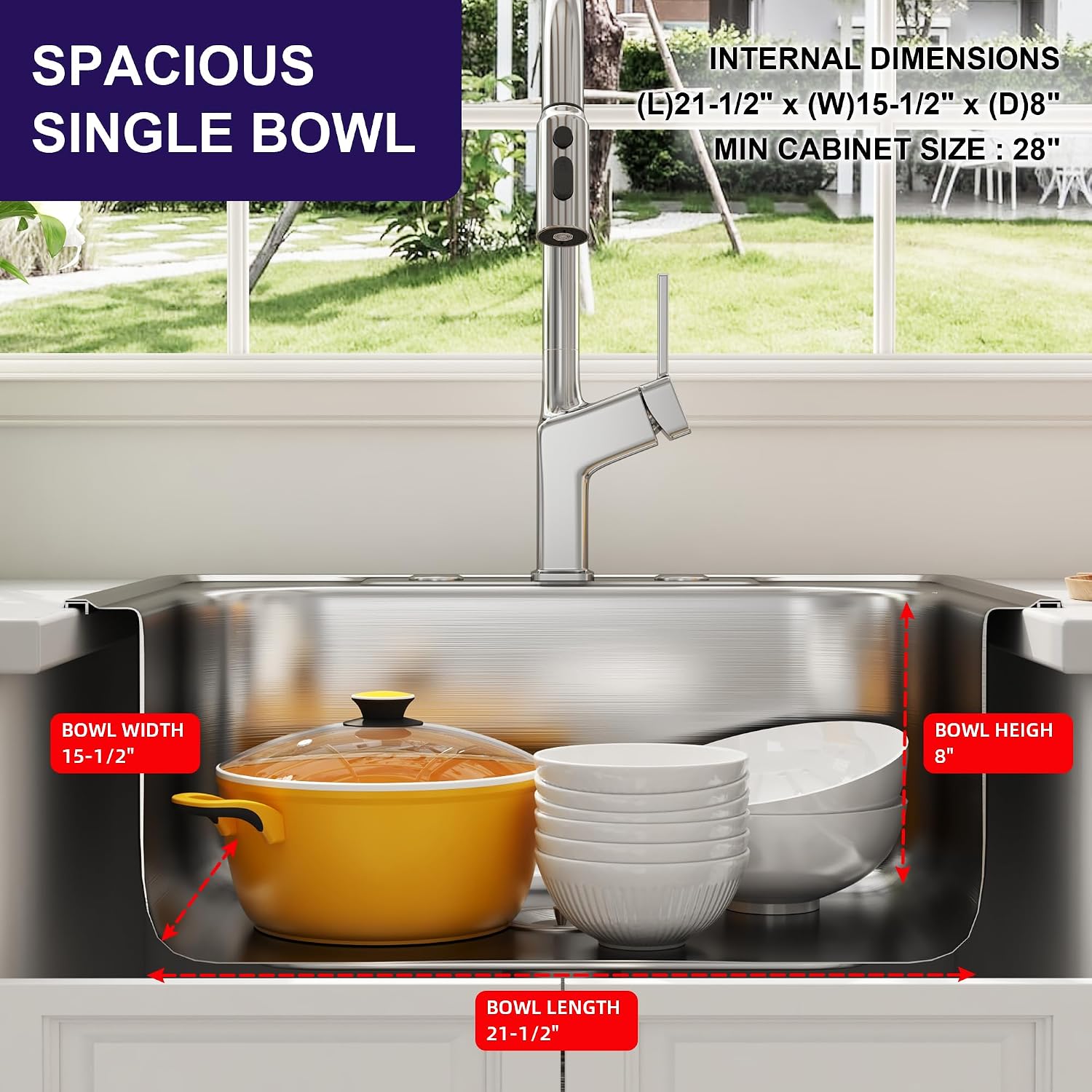 25x22 Drop In Kitchen Sink, 25 Inch Topmount 18 Gauge Stainless Steel Single Bowl Sinks, Three Holes with Strainer 25' x 22' x 8'