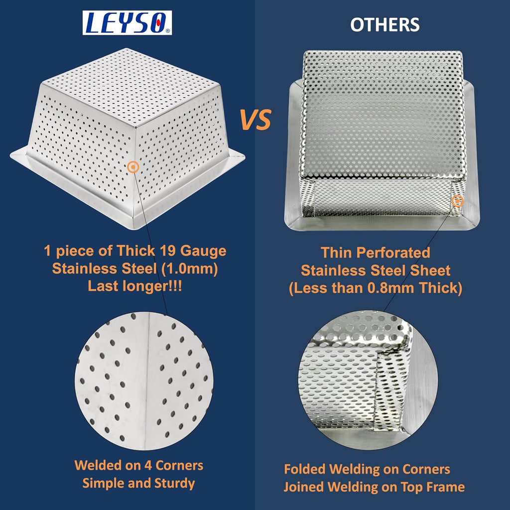Leyso Stainless Steel Floor Sink Top Hang Basket Strainer Sink Drain Cover 10' x 10' x 4-3/4' for Kitchen, Restaurant, Bar, Buffet (4-3/4'H SS x 4)