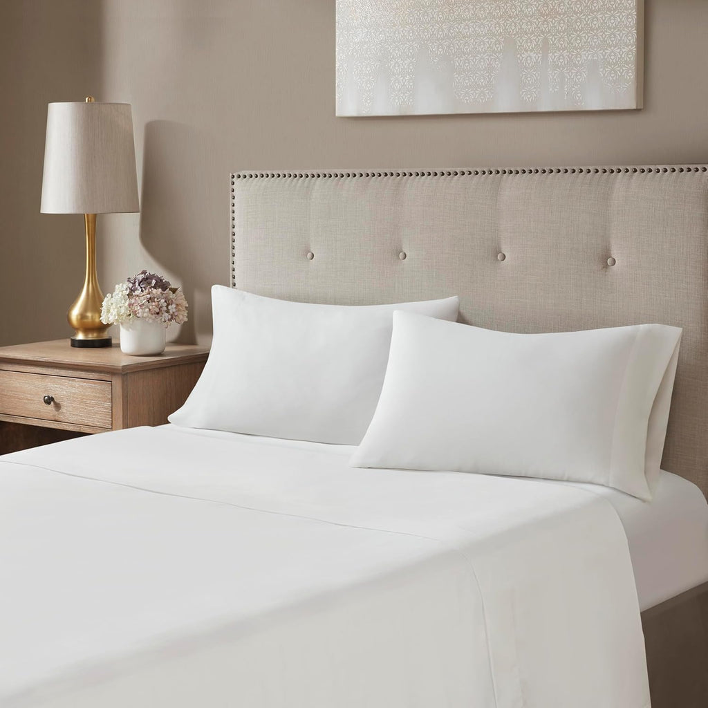 Madison Park Emilia Bed in a Bag Comforter Set with Sheets, Gold Metallic Jacquard Damask Design, Traditional, All Season Bedding Includes Bedskirt, Shams, Toss Pillows, Cal King Khaki/Gold 12 Piece