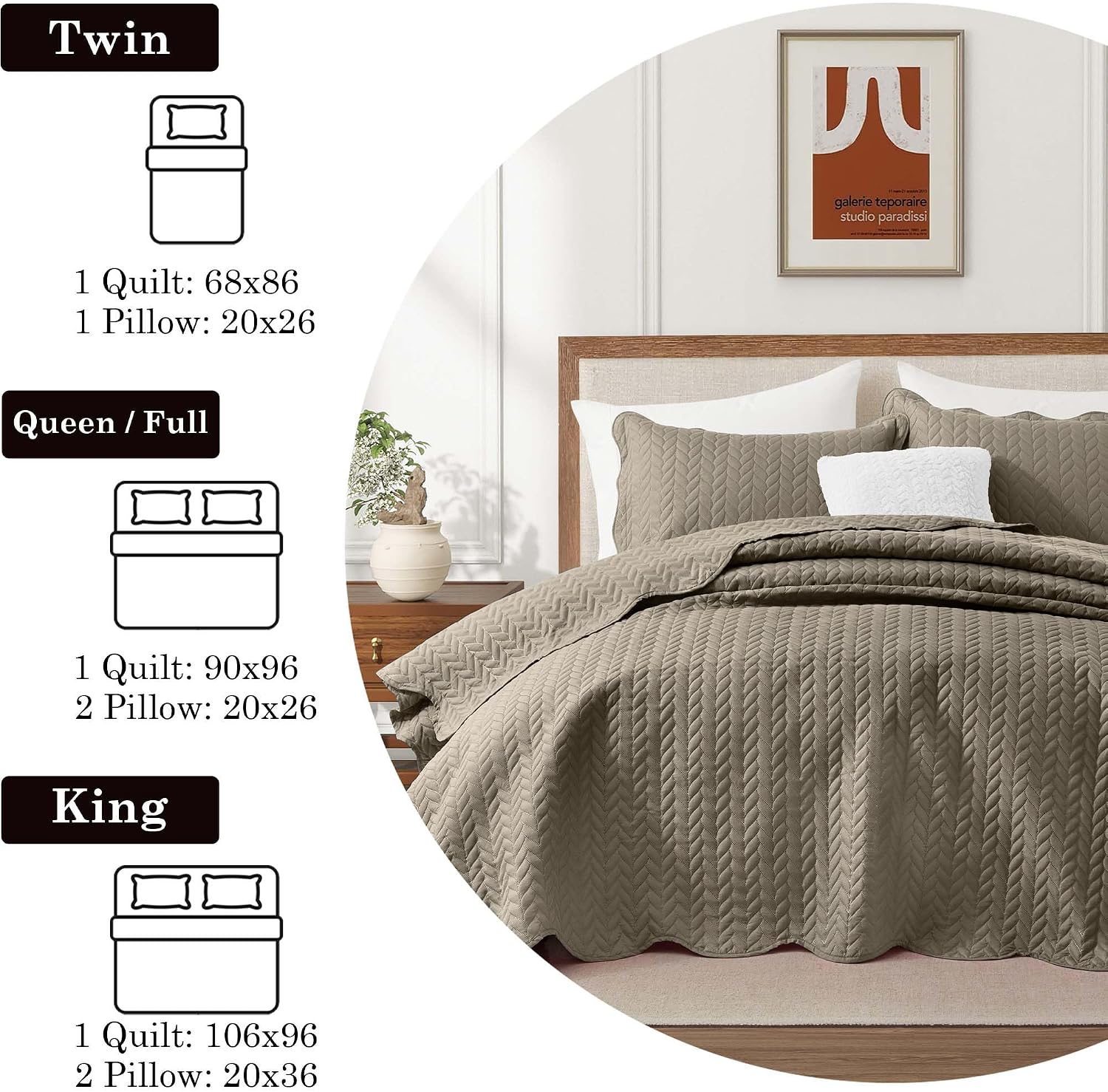 IR Imperial Rooms 8 Pack Quilt King Size Bedding (106' x 96') - Bulk Wholesale for Hotels, Guest Bedroom & Airbnbs - Lightweight Microfiber Reversible Embossed Quilts Bedspread (Beige)