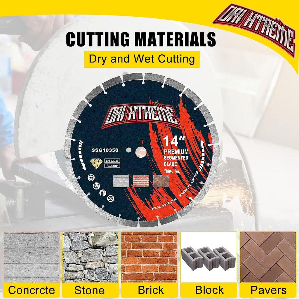 14 Inch Diamond Concrete Saw Blade 5Pcs, Segmented General Purpose Blade Dry/Wet Cutting Concrete, Reinforced Concrete, Masonry, Brick, Block,1'-20mm Arbor