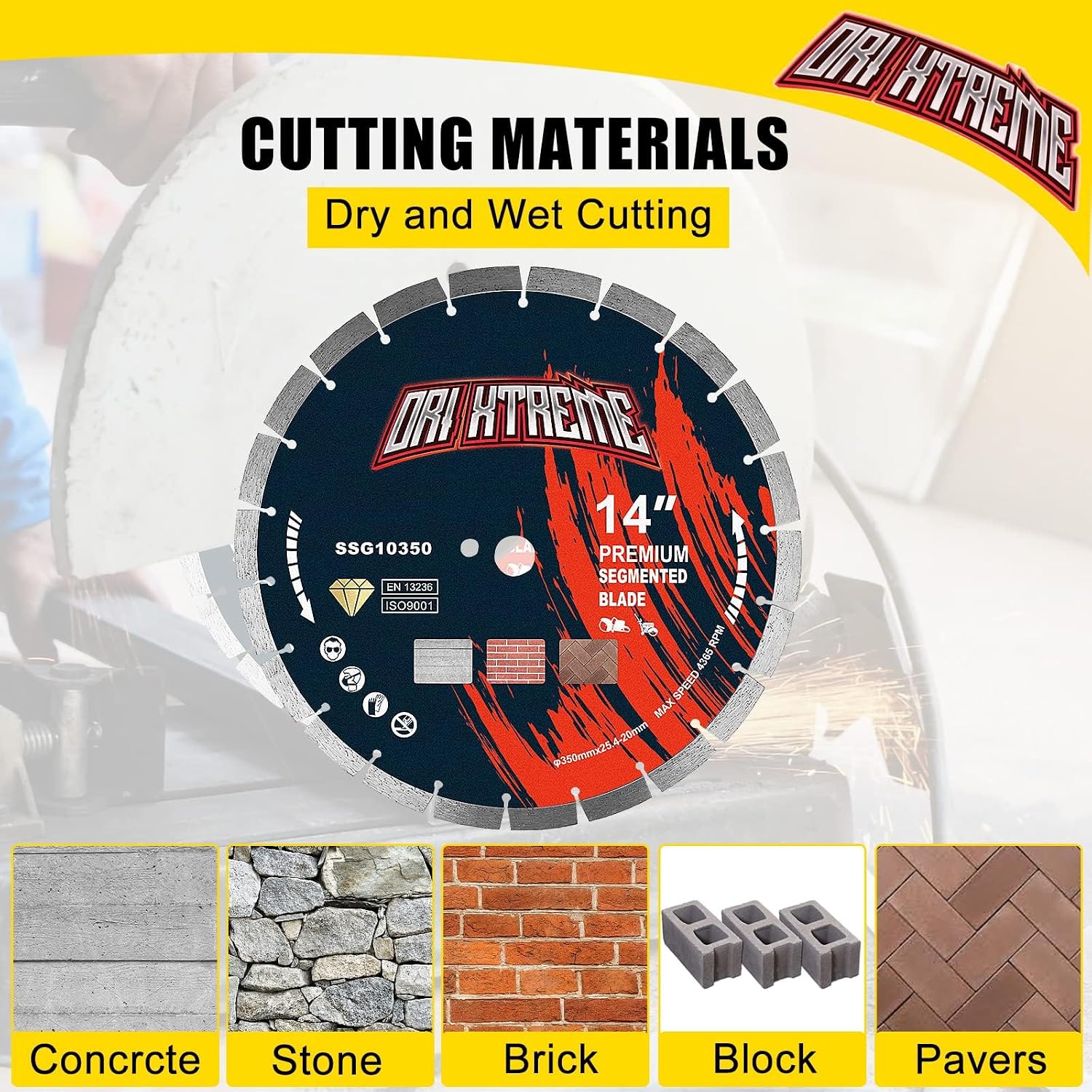 14 Inch Diamond Concrete Saw Blade 5Pcs, Segmented General Purpose Blade Dry/Wet Cutting Concrete, Reinforced Concrete, Masonry, Brick, Block,1'-20mm Arbor