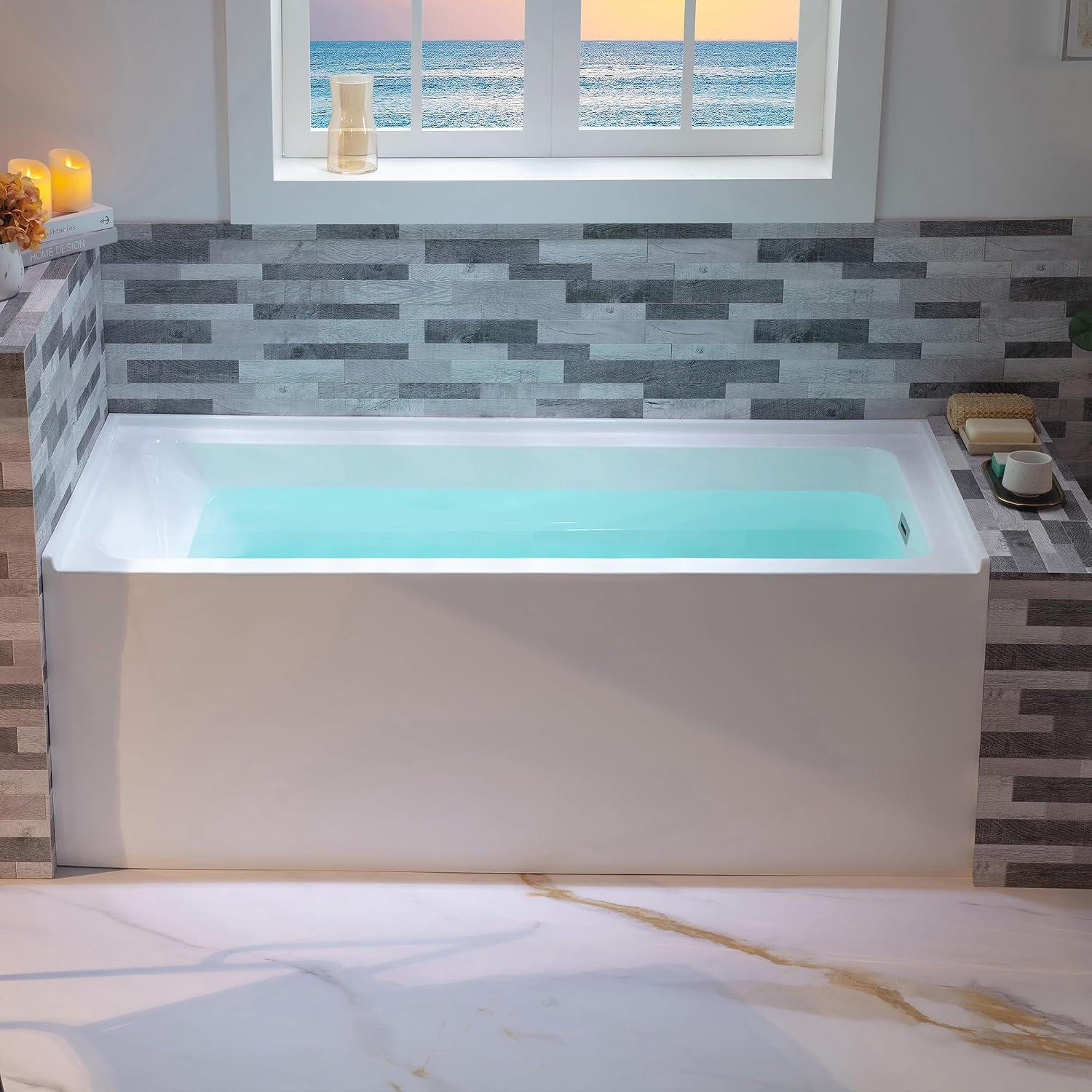 WOODBRIDGE 60' Acrylic Rectangular Alcove Soaking Bathtub in White with Right Drain, Brushed Nickel pop-up Drain Included, LB666-R