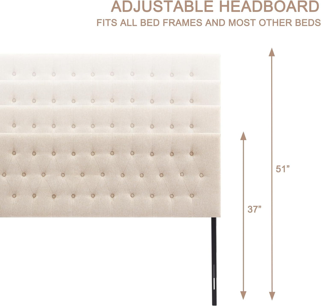 Huatean Home Tufted Upholstered Headboard California King Size, Solid Wood Head Board with Durable Metal Legs, Adjustable Height Bed headboard from 37' to 51' Fabric Headboard in Button Design, Beige