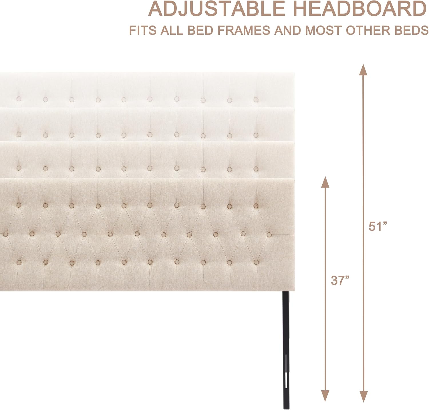 Huatean Home Tufted Upholstered Headboard California King Size, Solid Wood Head Board with Durable Metal Legs, Adjustable Height Bed headboard from 37' to 51' Fabric Headboard in Button Design, Beige