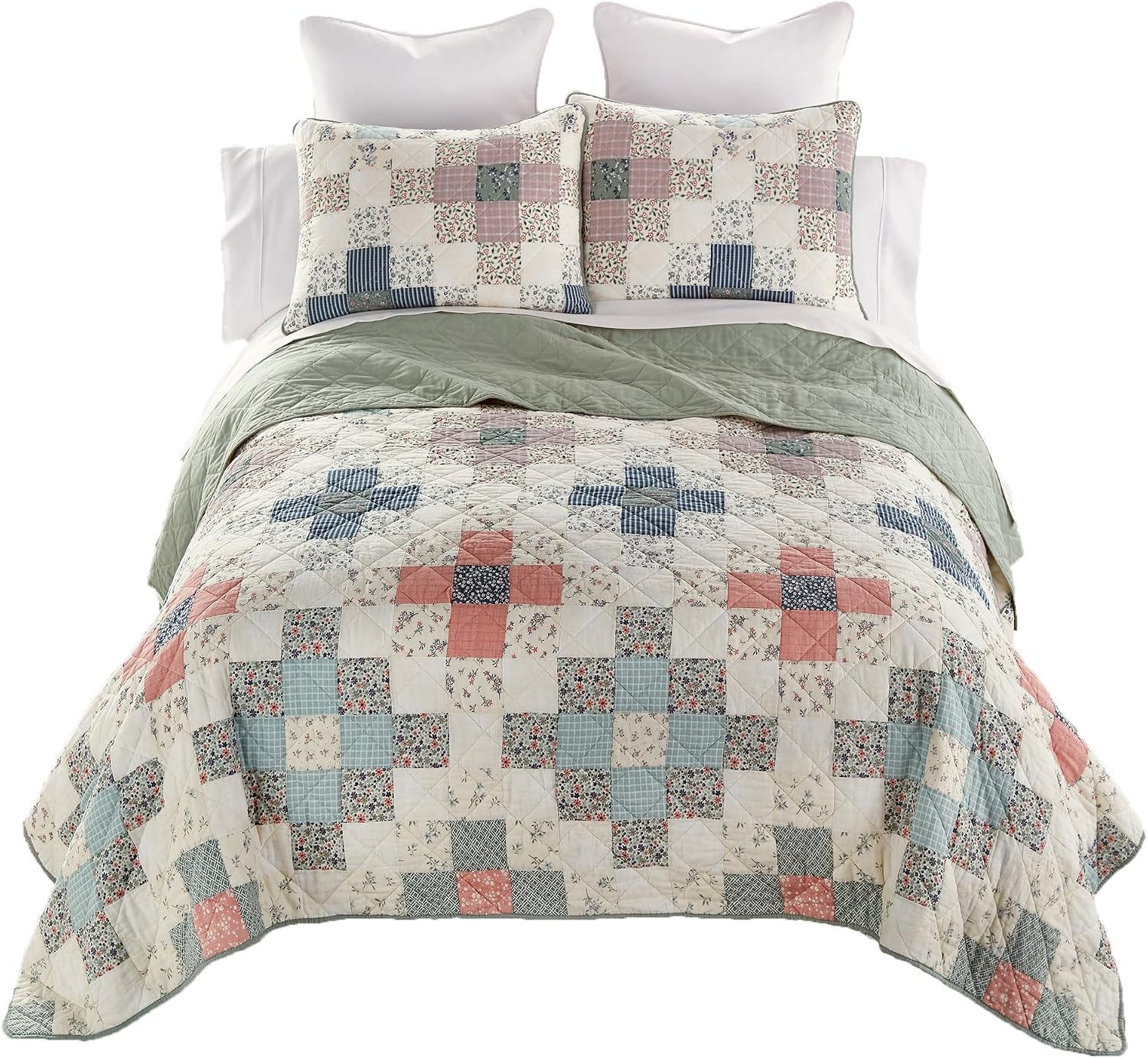 Donna Sharp April Patch- King Quilt Set, Measures 110 x 90, Includes 1 Quilt and 2 King Shams, Machine Washable