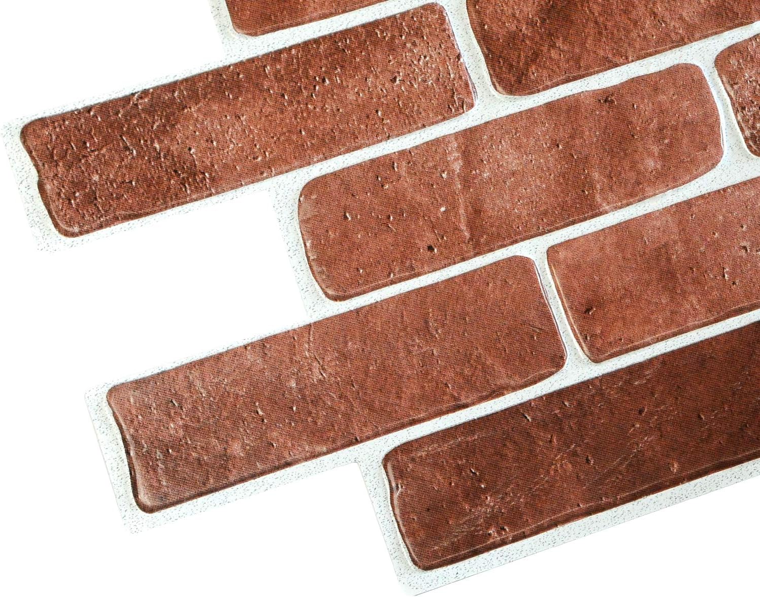 Dundee Deco PG7064-10 Vintage Brown Faux Brick PVC 3D Wall Panel, 3.3 ft X 1.6 ft (103 cm X 50cm), Interior Design Wall Paneling Decor, 5.28 sq. ft. (0.51sq. m) Each, Pack of 10