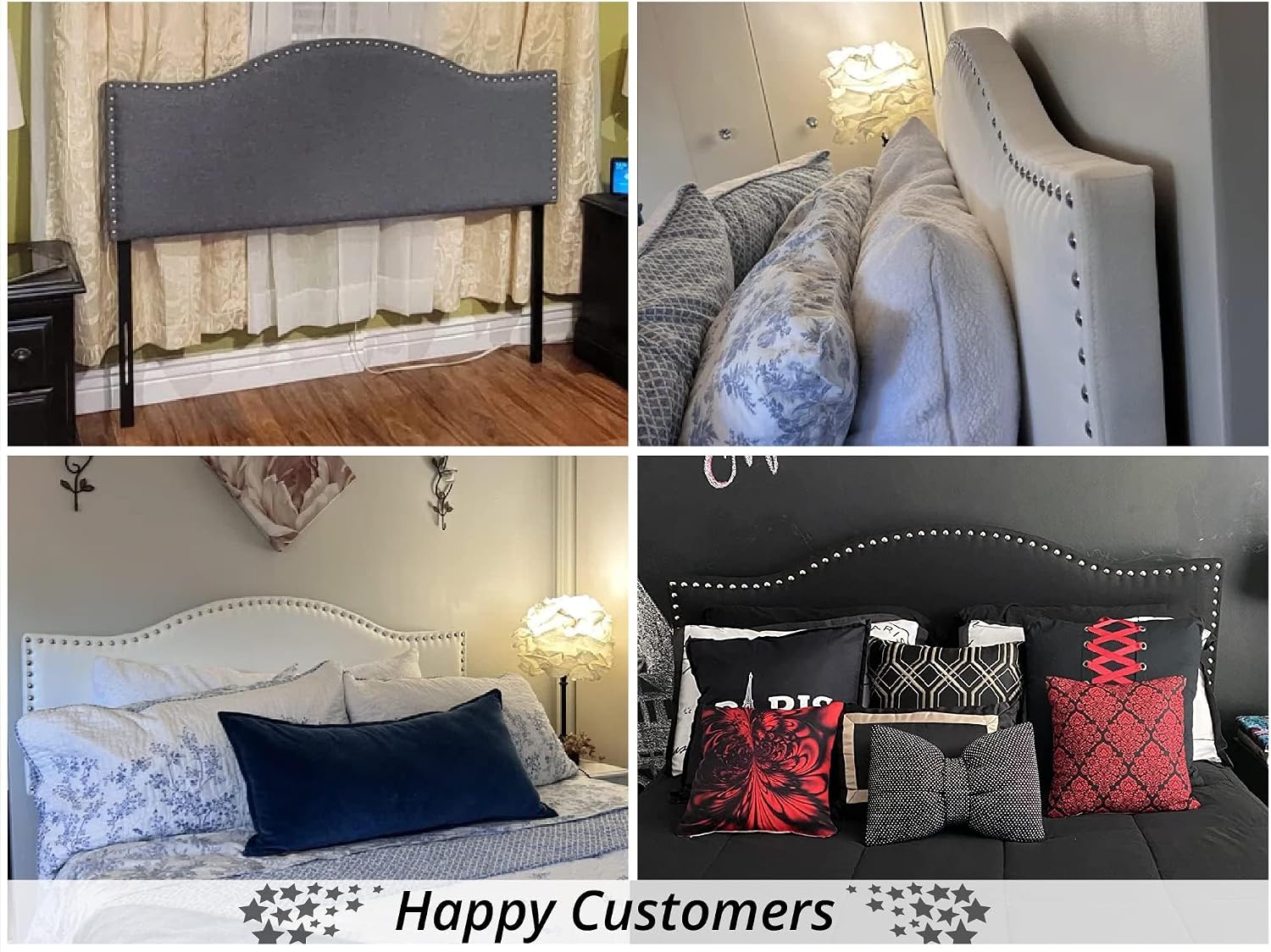 Naomi Home Adjustable Linen Headboard Queen with Nailhead Trim - Breathable Comfort and 12 Height Positions for Easy Style Upgrade - Espresso