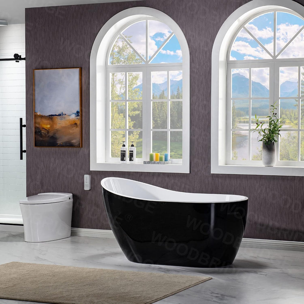 WOODBRIDGE 54' Acrylic Freestanding Bathtub Contemporary Soaking Black Tub with Matte Black Overflow and Drain，BTA1807-MB