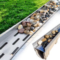 Trench Drain with 304 Stainless Steel Grate,French Drain Kit for Yard,Pebble Filling,Convenient Assembly,for Yard Concrete Garden