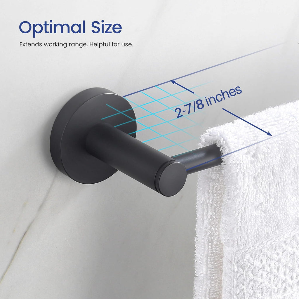 KIBI 5-Piece Bathroom Hardware Set – Wall Mounted Circular Bathroom Accessories Kit with 18 Inch Towel Bar, Towel Ring, Toilet Paper Holder & 2 Robe Hooks – Matte Black