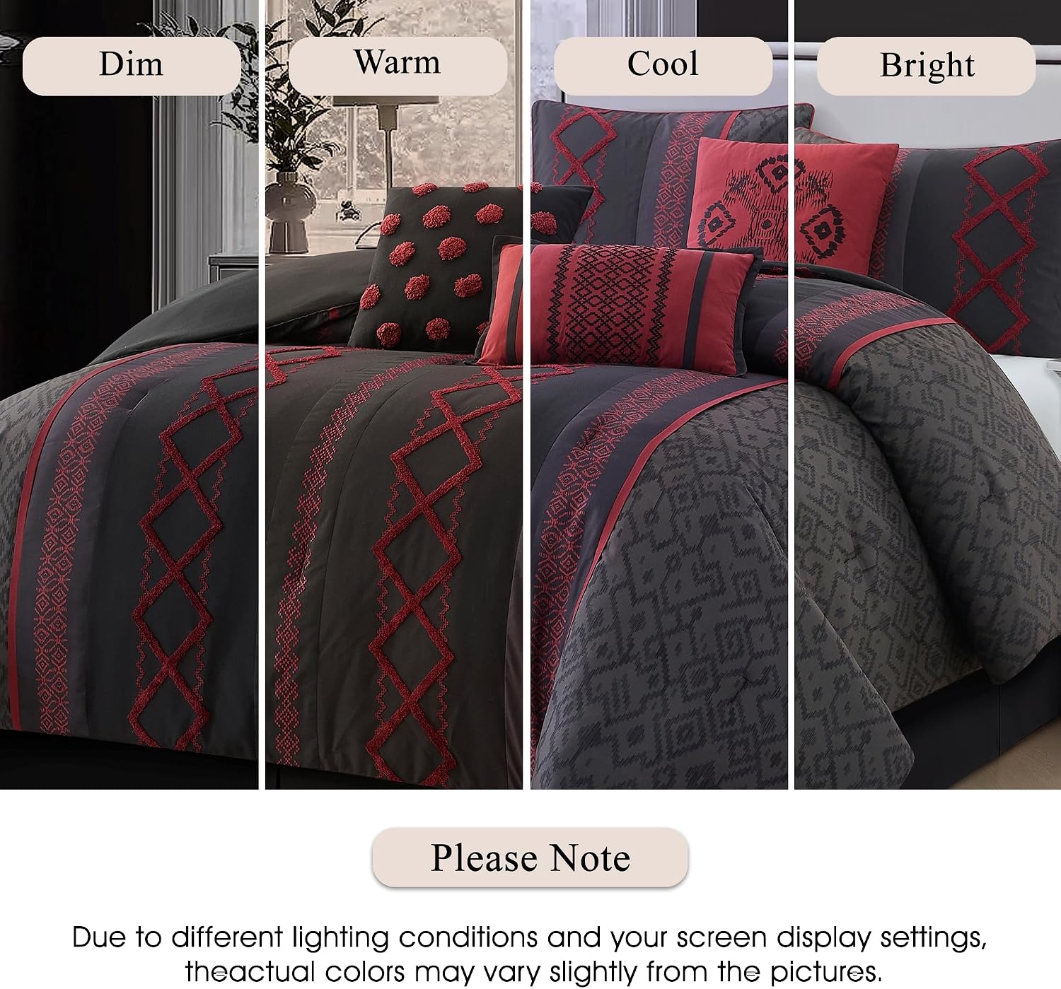 Stratford Park Luxury 7 Piece Cozy Comforter Set, Queen Size, Black and Red, Embroidered Bedding Sets, Premium Microfiber, All Season Home Décor