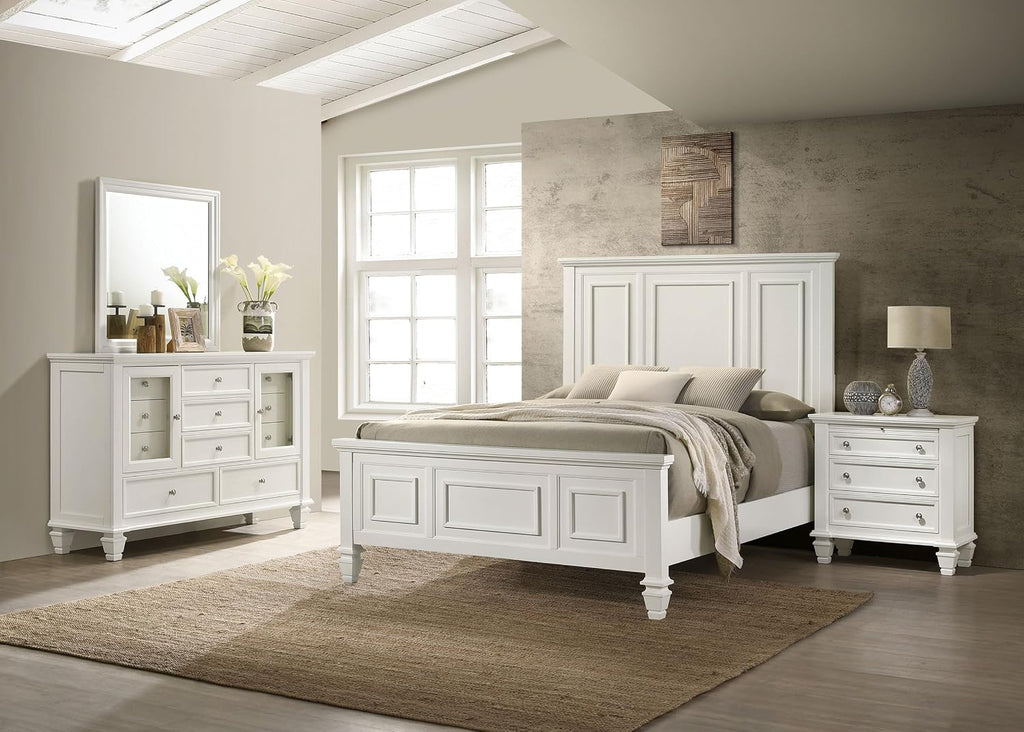 Coaster Home Furnishings Sandy Beach Coastal 4-Piece Bedroom Set Queen Size Panel Bed Frame 63-inch Headboard Cream White 201301Q-S4