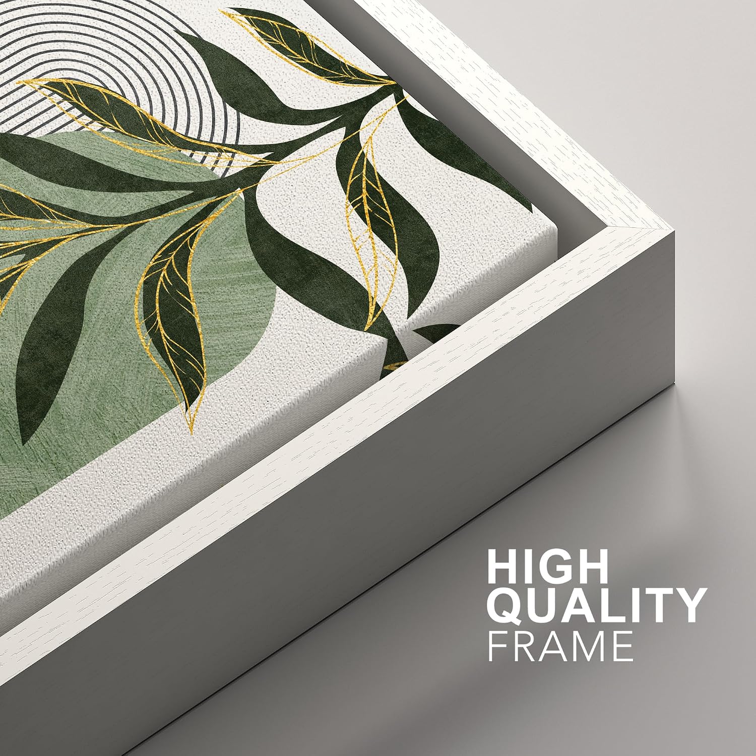 SIGNFORD Framed Canvas Print Wall Art Set Jungle Palm Leaf Geometric Polygons Abstract Shapes Illustration Modern Art Decorative Nordic Nature for Living Room, Bedroom, Office - 24'x36'x2 White