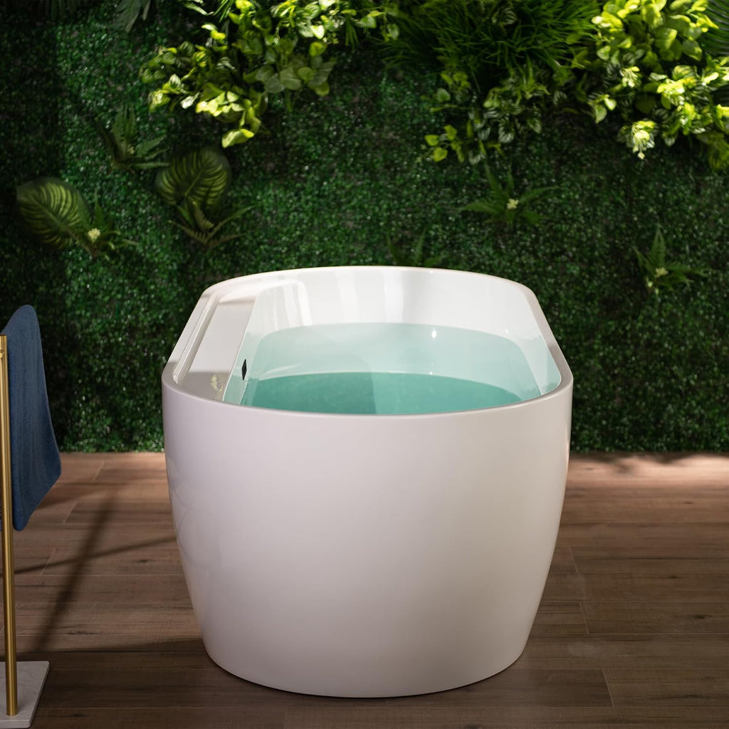WOODBRIDGE 67' Acrylic Freestanding Bathtub Contemporary Soaking White Tub with Matte Black Overflow and Drain,B0063-MB