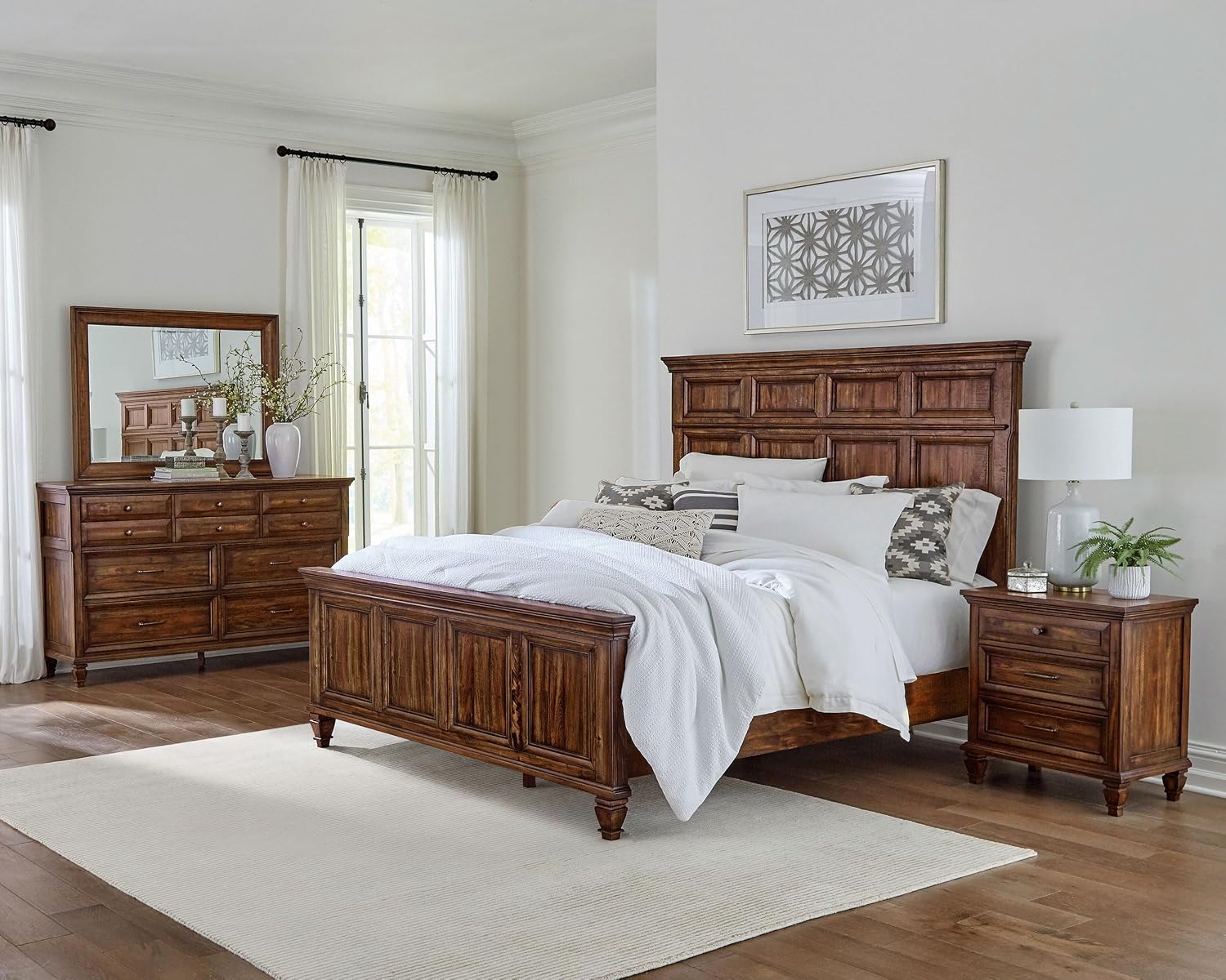 Coaster Home Furnishings Avenue Traditional 4-Piece Bedroom Set Eastern King Size Panel Bed Frame 68-inch Headboard Weathered Burnished Brown 223031KE-S4
