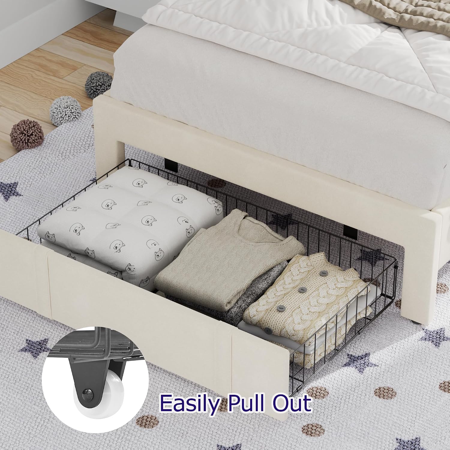 VECELO Twin Bed Frame with Storage Drawer, Heavy-Duty Platform Bedframe with Headboard & Strong Wooden Slats Support, No Boxing Spring Needed, Pala Beige