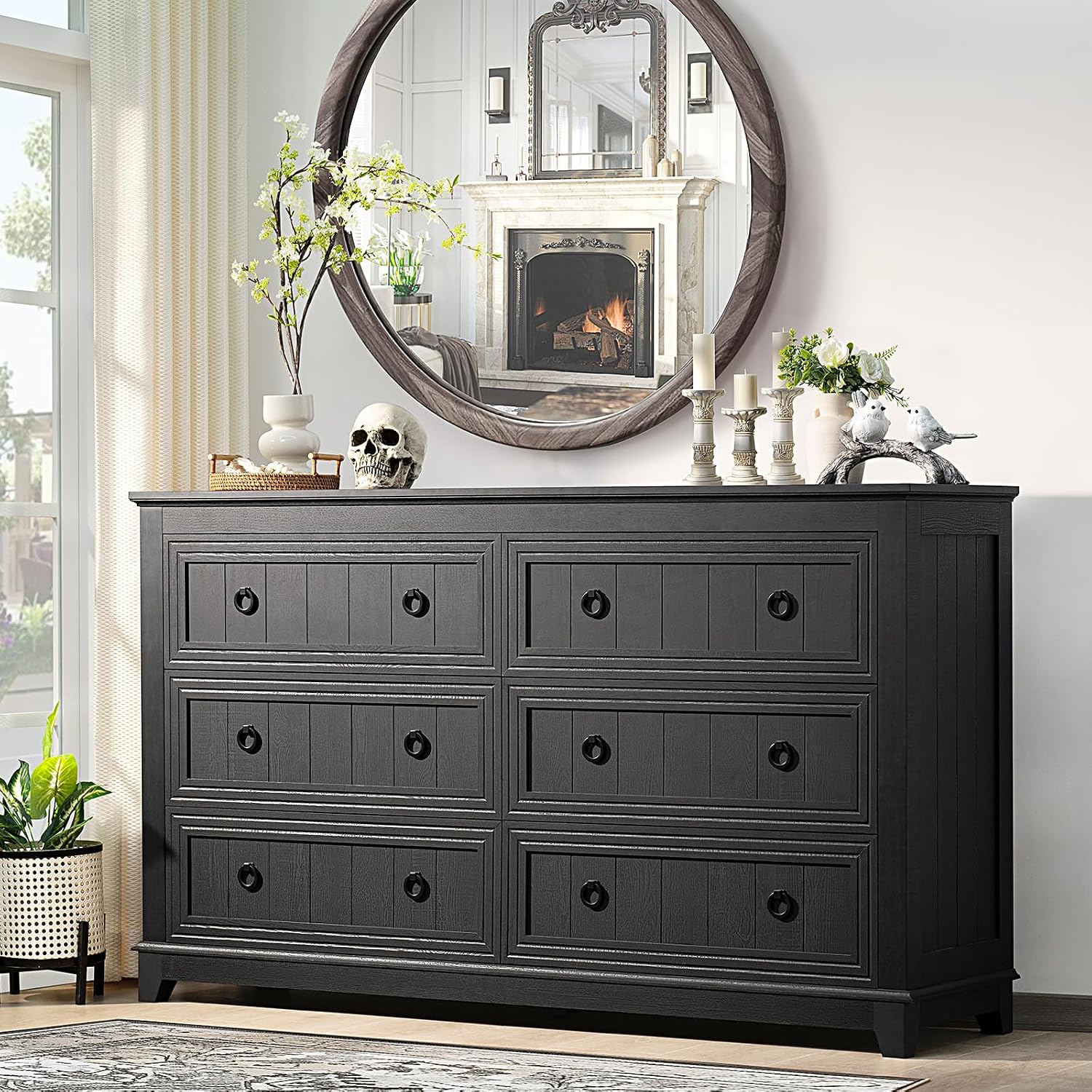 Joaxswe Farmhouse Dresser and Nightstand Sets 2 Piece, Nightstands and 6 Drawers Dressers for Bedroom, 54' Wide Dresser and 18' Inch Night Stand Set for Bedroom, Living Room, Hallway