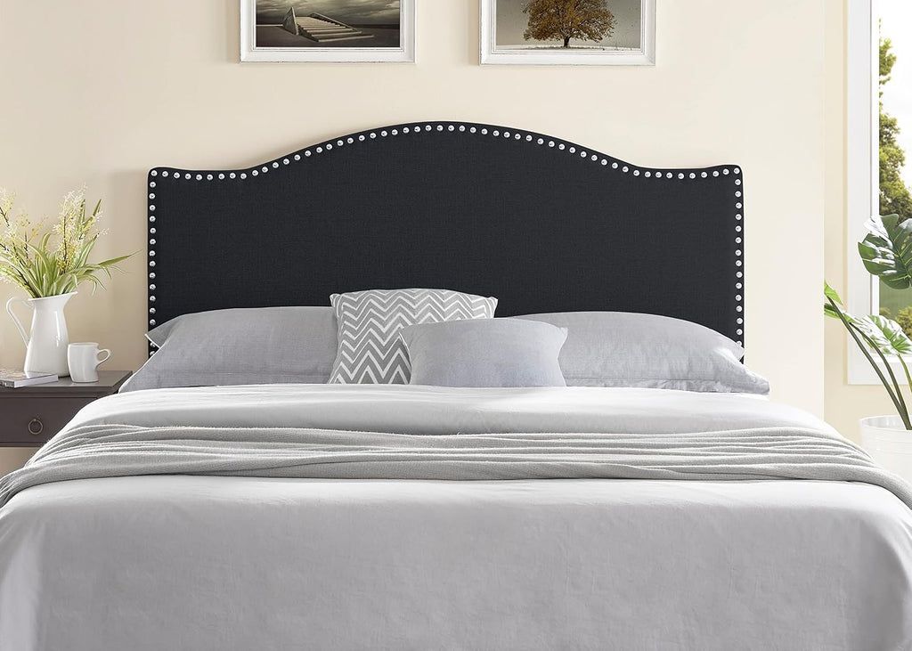 Naomi Home Catalina Queen Headboard – Upholstered Linen Tufted Panel with Nailhead Trim, Adjustable 12 Height Settings, Wall or Bed Frame Mount – Black