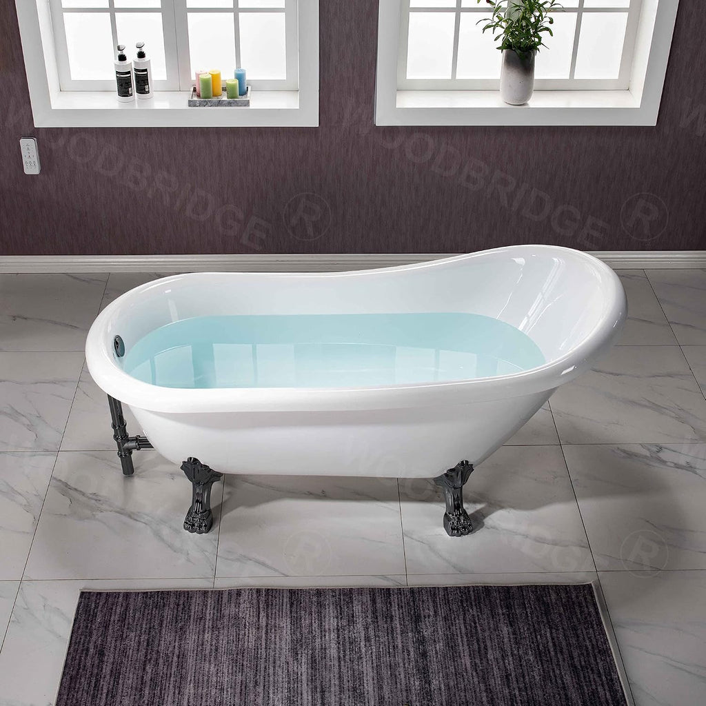WOODBRIDGE 67' Heavy Duty Acrylic Slipper Clawfoot Bath Tub with Matte Black Feet + Matte Black Drain &Overflow
