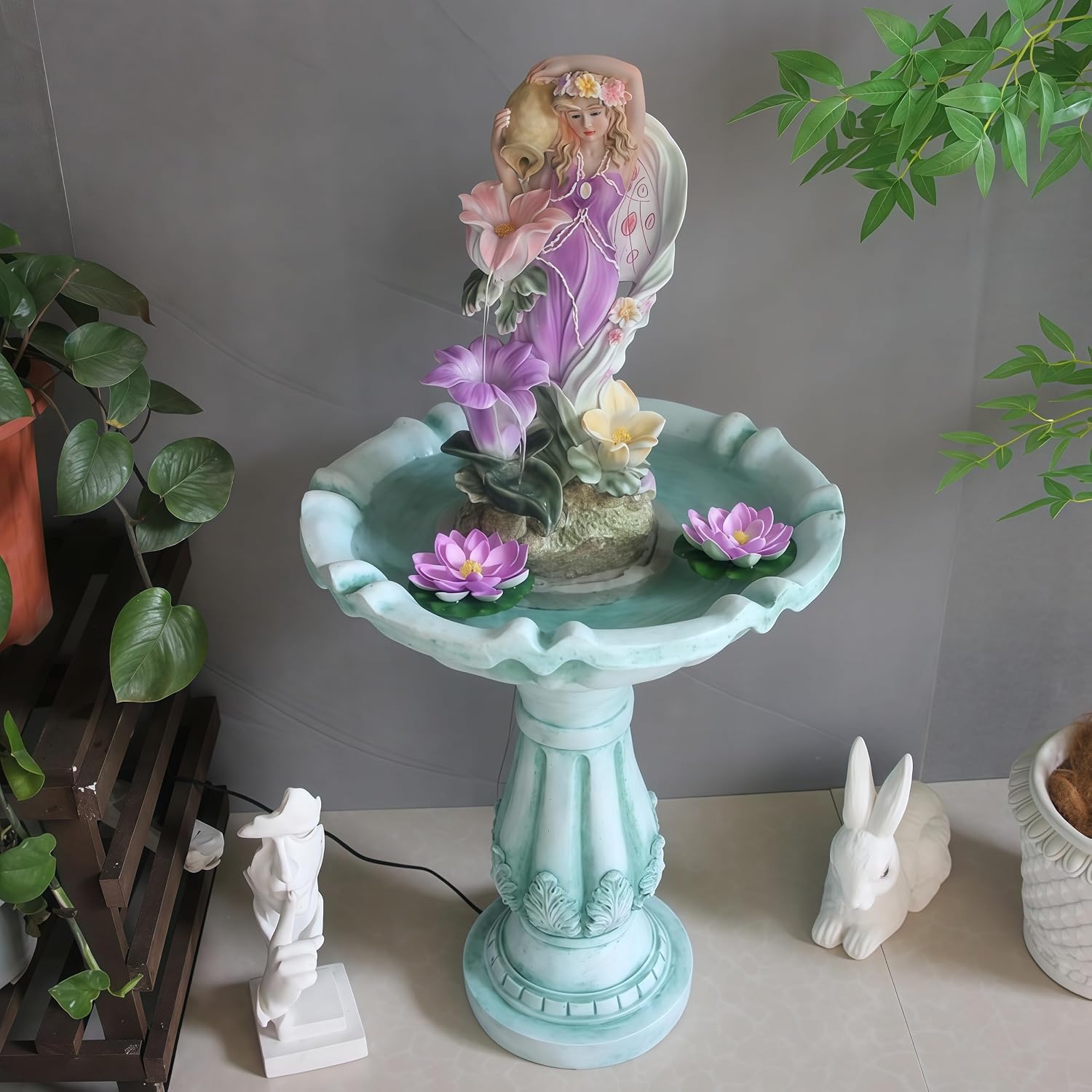 Top Outdoor Water Fountain Outside, Garden Water Fountain Decor for Gardens, Landscaping, Patios, Lawns (Colorful)