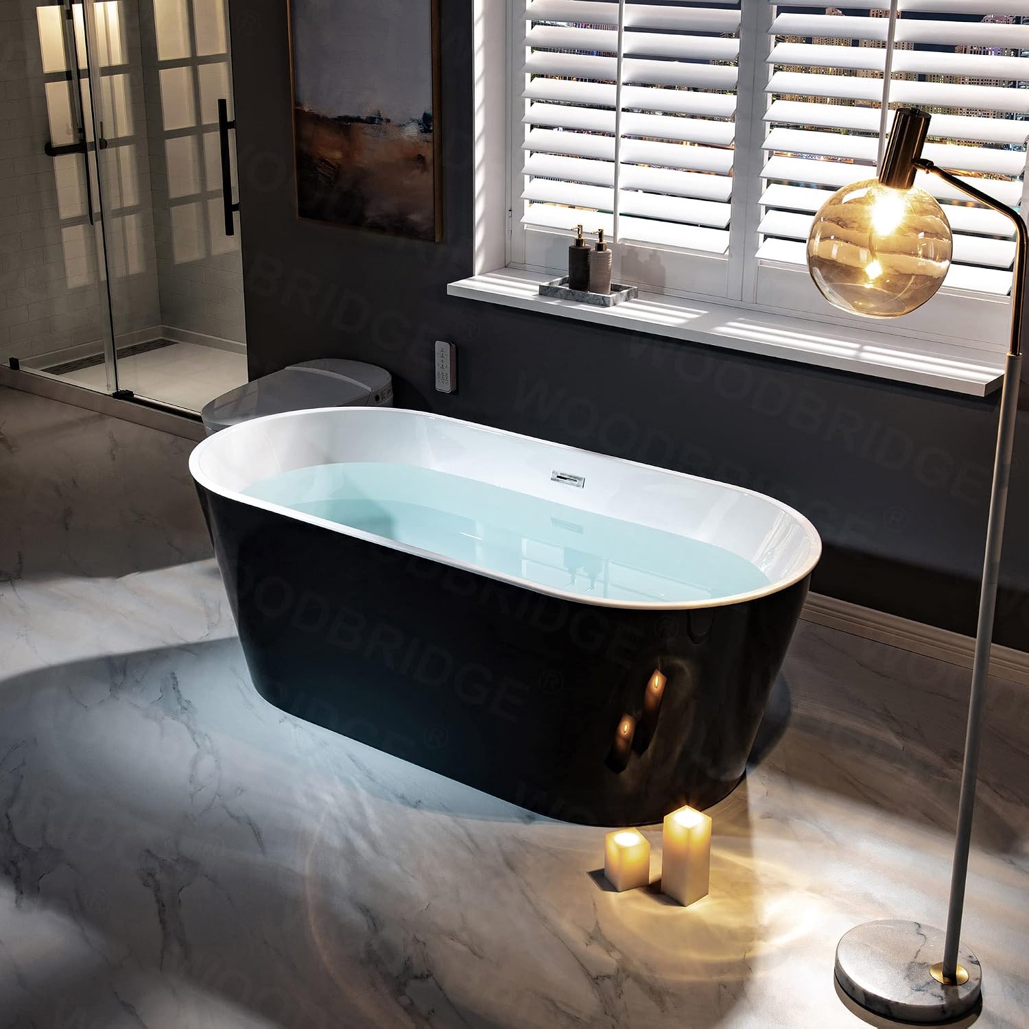 WOODBRIDGE 67' Acrylic Freestanding Bathtub Contemporary Soaking Tub, Black Acrylic(Brushed Nickel Drain/Overflow),BTA1813-BN
