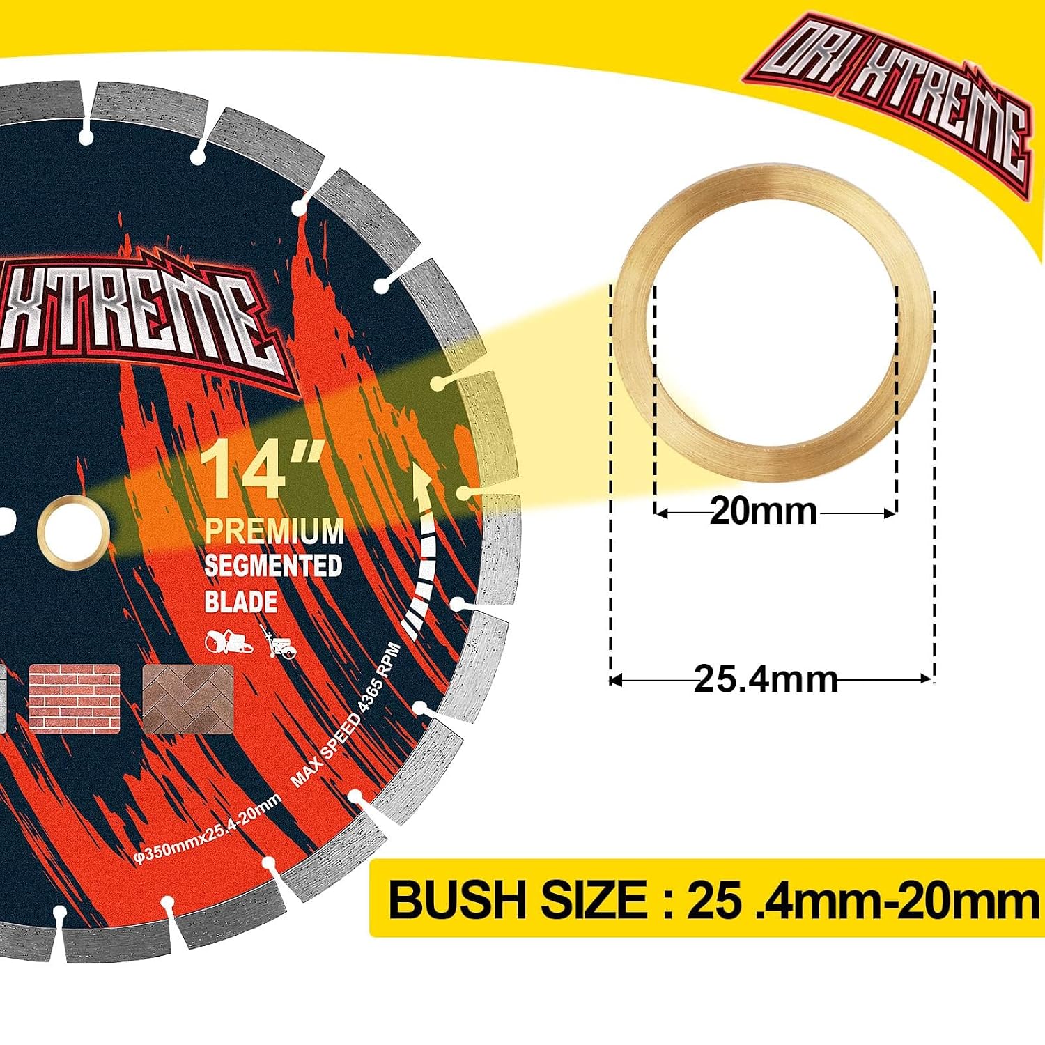 14 Inch Diamond Concrete Saw Blade 10Pcs, Segmented General Purpose Blade Dry/Wet Cutting Concrete, Reinforced Concrete, Masonry, Brick, Block,1'-20mm Arbor