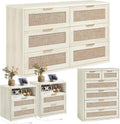 LEYAOYAO Rattan Dresser and Nightstand Set of 4, Boho Wood Dresser for Bedroom with 6 Drawers and Night Stand with Charging Station, Bedroom Furniture,Dressers & Chests of Drawers,Living Room,Hallway