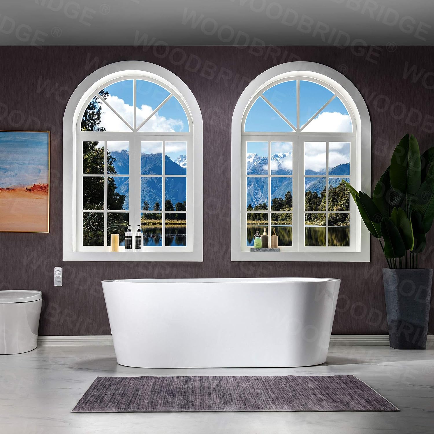 WOODBRIDGE 67' Acrylic Freestanding Bathtub Contemporary Soaking White Tub with Chrome Overflow and Drain，B0002 -CH-Drain &O