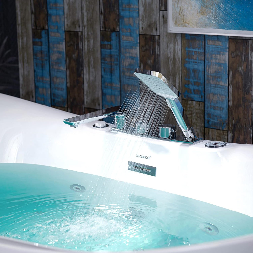 WOODBRIDGE 72' x 35-3/8' Whirlpool Water Jetted and Air Bubble Freestanding Heated Soaking Combination Bathtub wirh LED control panel and Faucet, BJ400+F0041CH