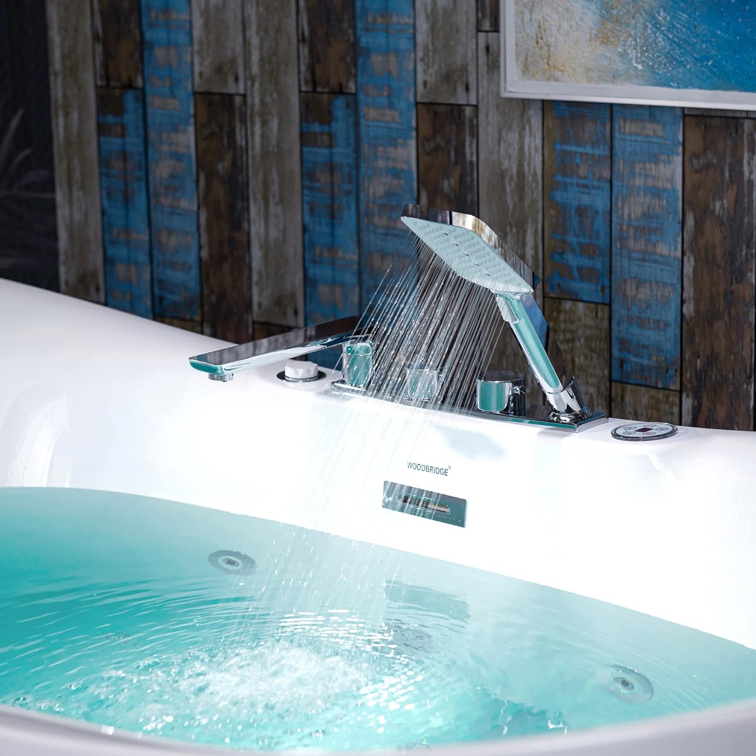 WOODBRIDGE 72' x 35-3/8' Whirlpool Water Jetted and Air Bubble Freestanding Heated Soaking Combination Bathtub wirh LED control panel and Faucet, BJ400+F0041CH