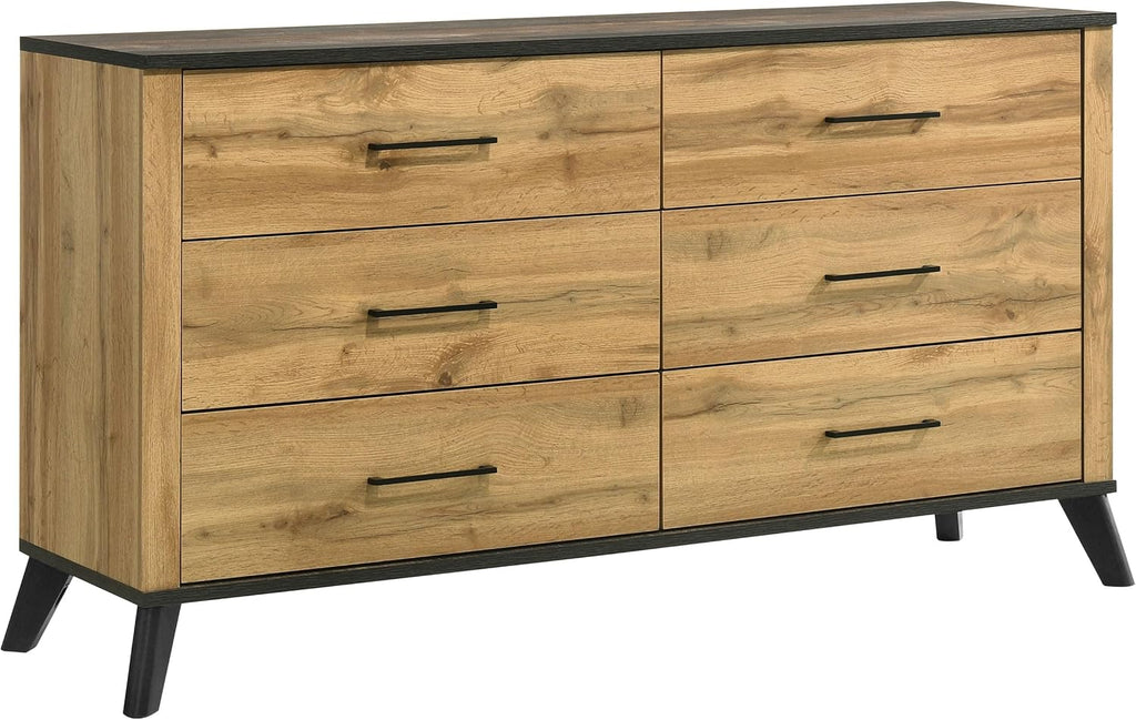 Coaster Home Furnishings Kaywood Mid-Century Modern 4-Piece Bedroom Set Queen Size Panel Bed Frame 52-inch Headboard Weathered Brown and Natural Pine 225001Q-S4