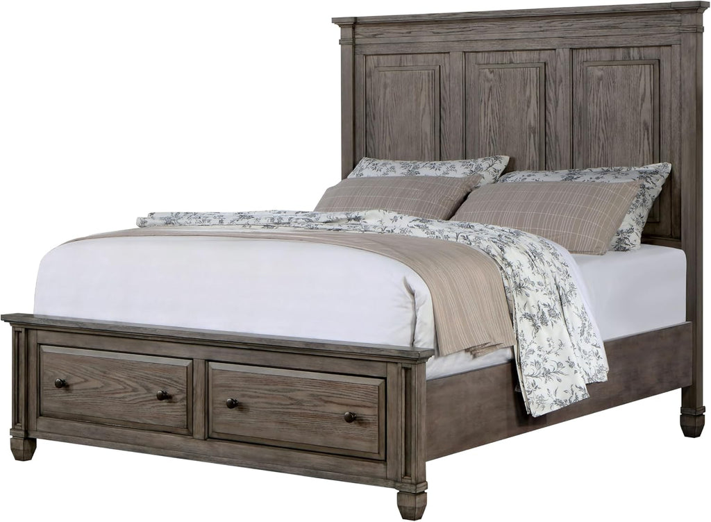 Furniture of America Xephyr Solid Wood 6-Piece Bedroom Set, Queen-Size Bed with Footboard Drawers, Felt-Lined Top & Ball-Bearing Glides, USB Port on Nightstand, Box Spring Required, Warm Gray