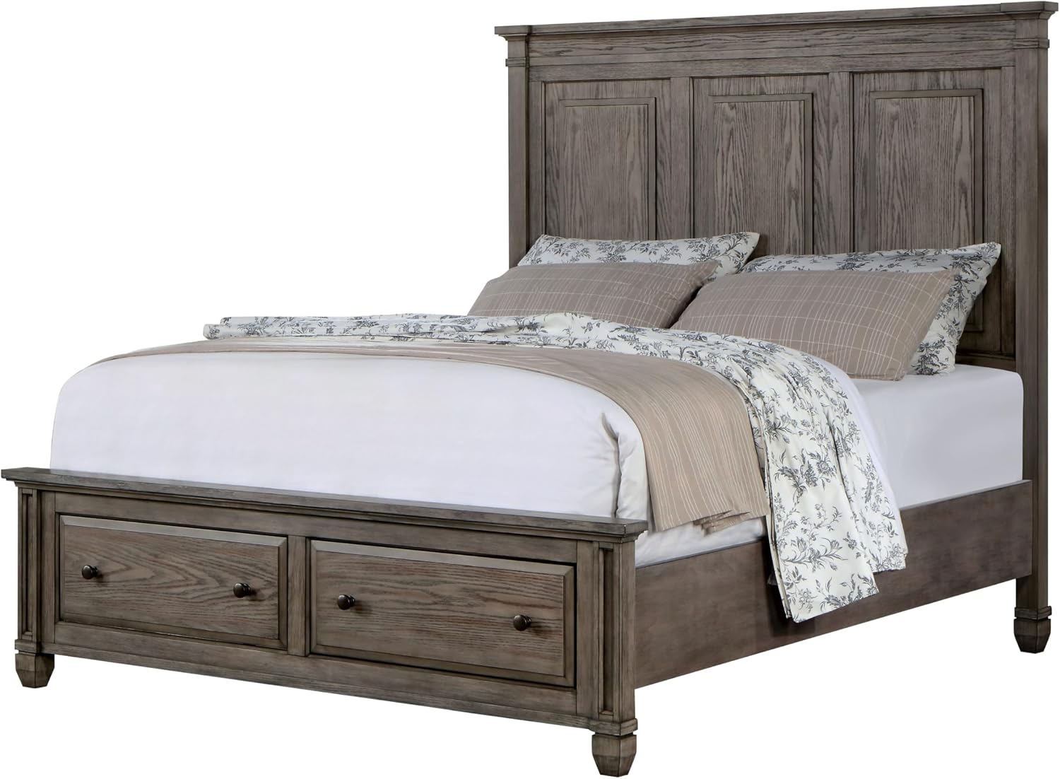Furniture of America Xephyr Solid Wood 6-Piece Bedroom Set, Queen-Size Bed with Footboard Drawers, Felt-Lined Top & Ball-Bearing Glides, USB Port on Nightstand, Box Spring Required, Warm Gray
