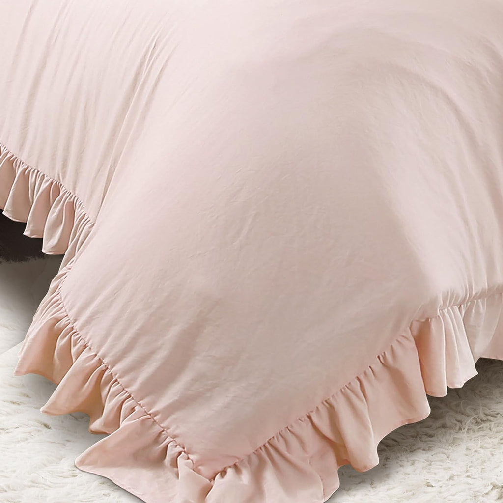Lush Decor Reyna Ruffle Comforter Set - 3 Piece Cozy Ruffled Bedding Set - Timeless Elegance and Comfort for Dorm Room - Full/ Queen, Blush