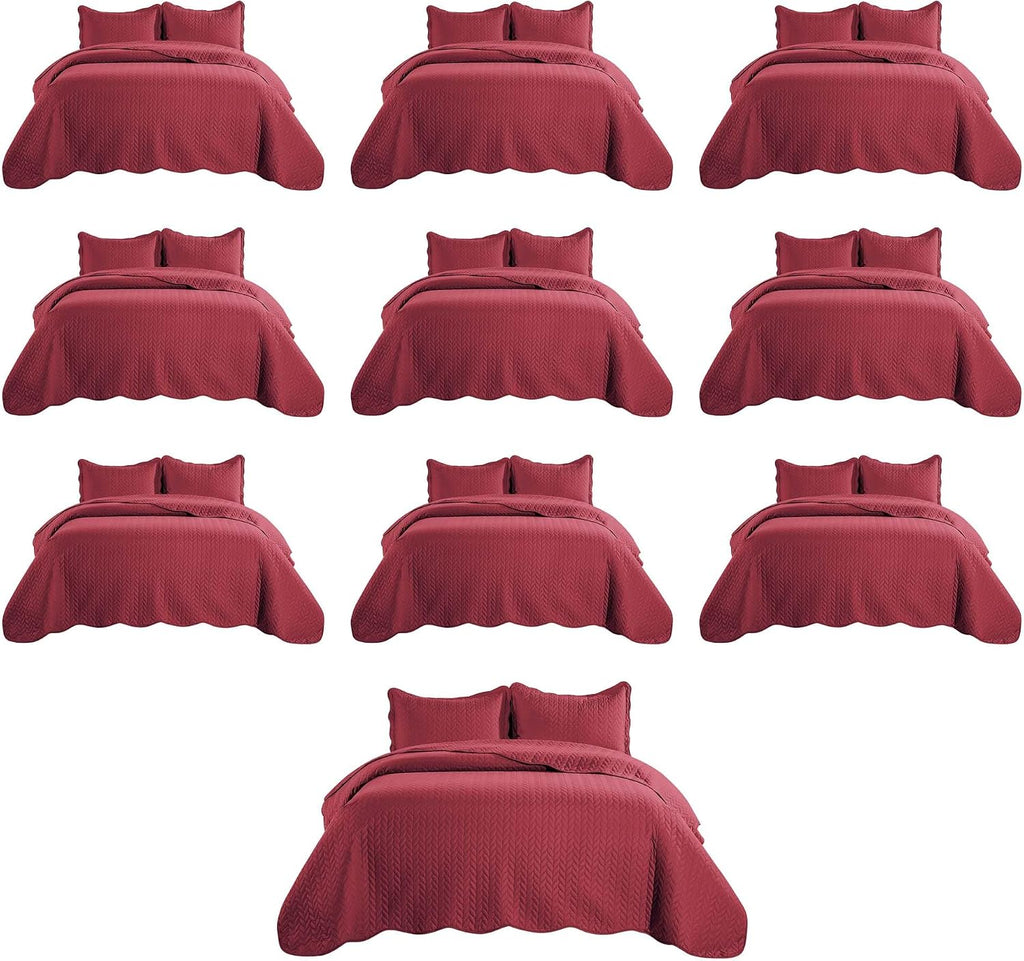 IR Imperial Rooms Twin Quilt Bedding Set (68' x 86') - Bulk Pack of 10 Wholesale for Hotels, Guest Bedroom & Airbnbs - Lightweight Microfiber Reversible Embossed Quilts Bedspreads (Burgundy)