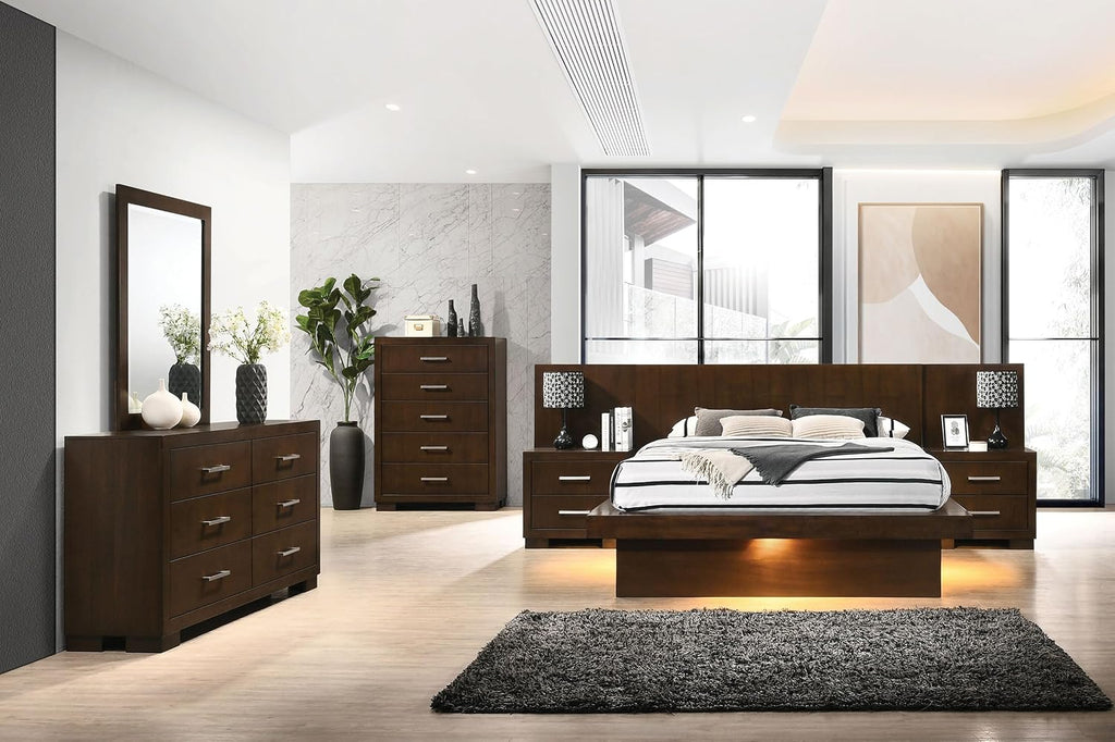 Coaster Home Furnishings Jessica Contemporary 6-Piece Bedroom Set Queen Size LED Panel Bed Frame 43-inch Headboard Cappuccino 200711Q-S6P