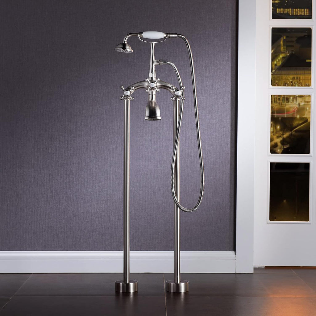 WOODBRIDGE All Inclusive Package 59' Heavy Duty Acrylic Double Slipper Clawfoot Bath Tub with Brushed Nickel Feet+B/N Drain &Overflow+B/N Faucet