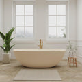 SJ STAR&JANE 65' Solid Surface Freestanding Bathtub, Oval Soaking Tub with Overflow and Pop-up Drain for Bathroom Cream