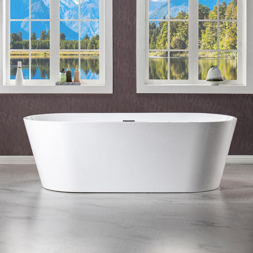 WOODBRIDGE 71' Acrylic Freestanding Bathtub Contemporary Soaking White Tub with Matte Black Overflow and Drain,White,B1701 MB
