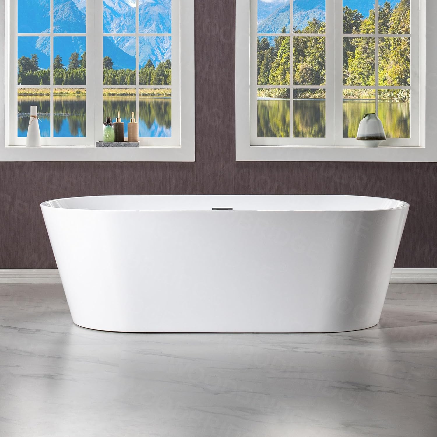 WOODBRIDGE 71' Acrylic Freestanding Bathtub Contemporary Soaking White Tub with Matte Black Overflow and Drain,White,B1701 MB