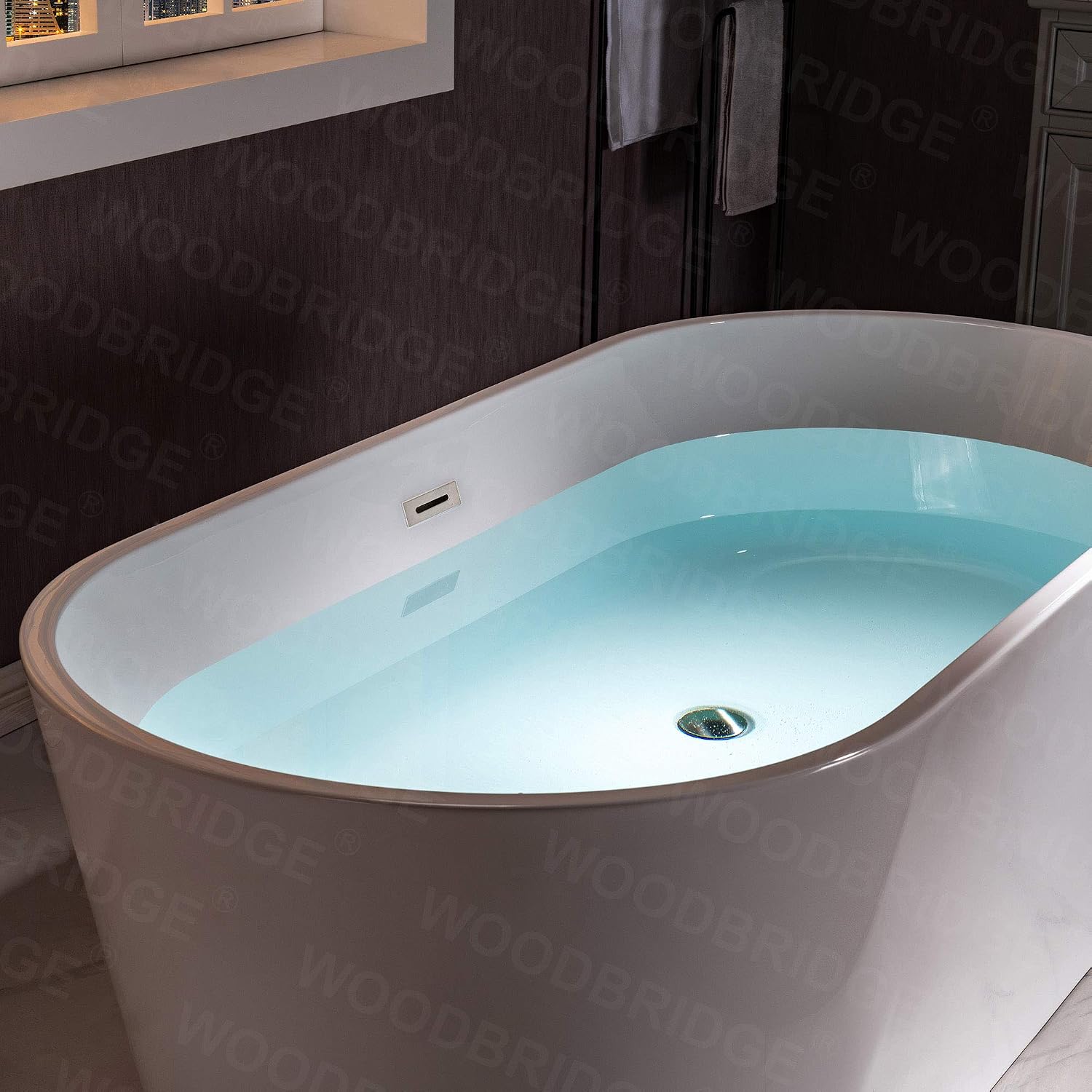 WOODBRIDGE 67' Acrylic Freestanding Bathtub Contemporary Soaking White Tub with Chrome Overflow and Drain，B0013-CH
