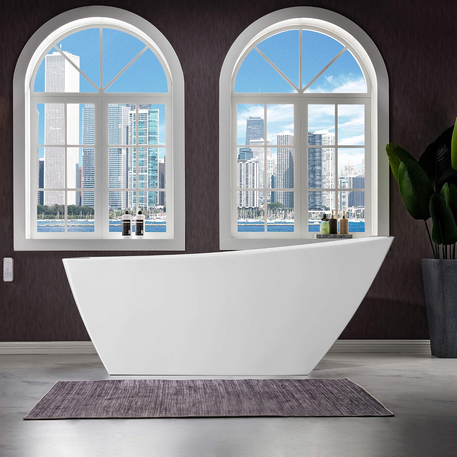 WOODBRIDGE 67' Acrylic Freestanding Bathtub Contemporary Soaking Tub with Oil Rubbed Bronze Overflow and Drain,White