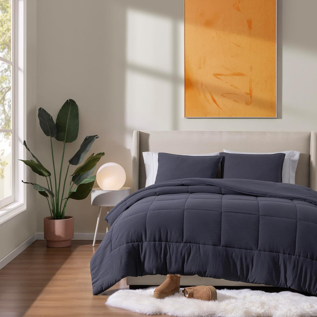 UGG Leonora Comforter Set with 2 Pillow Shams Lightweight Down Alternative Blanket Reversible Cozy Warm All Season Washable and Hypoallergenic Bedding Set, Full/Queen, Navy Blue