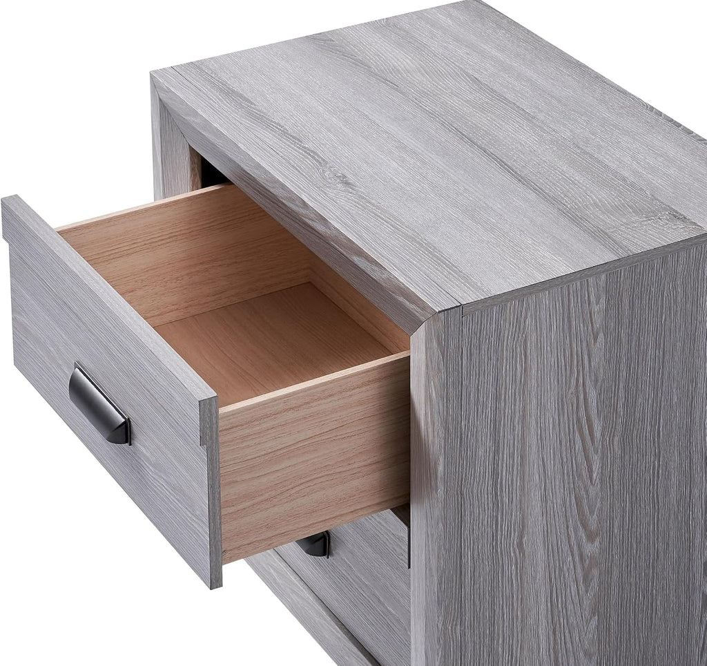 Drift Wood Grey Finish 6pc Queen Size Panel Bed Set Wooden Bedroom Furniture Contemporary